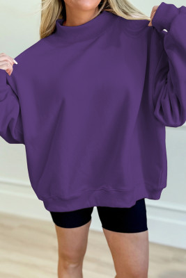Tillandsia Purple Solid Color Oversized Mock Neck Sweatshirt LC25321045-P8