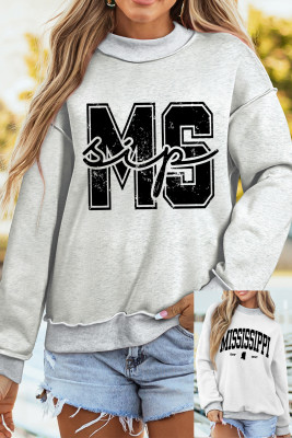 Light Grey MS MISSISSIPPI Double Side Printed Mock Neck Reversible Sweatshirt LC25321212-P1011