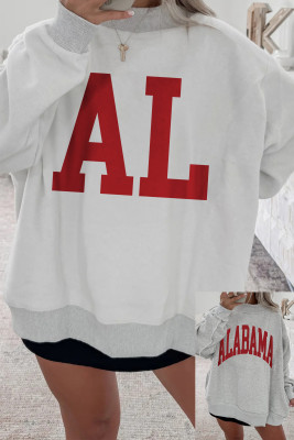 Light Grey AL Reversible Printed Ribbed Patchwork Mock Neck Sweatshirt LC25321055-P2011