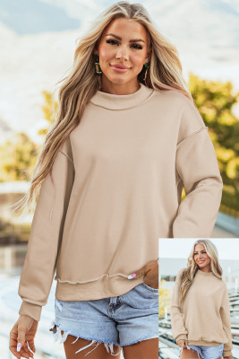 Apricot Oversize Drop Shoulder Reversible Mock Neck Sweatshirt LC25320997-P18