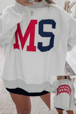 Light Grey MS Reversible Printed Ribbed Patchwork Mock Neck Sweatshirt LC25321055-P1011