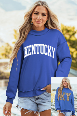 Dark Blue KENTUCKY Leopard KY Letter Print Reversible High Neck Sweatshirt LC25321084-P5