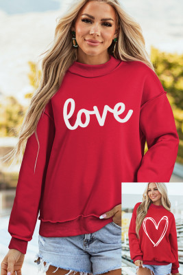 Racing Red Valentines Day Heart Love Script Reversible Printed Double Wear Mock Neck Sweatshirt LC25321087-P603