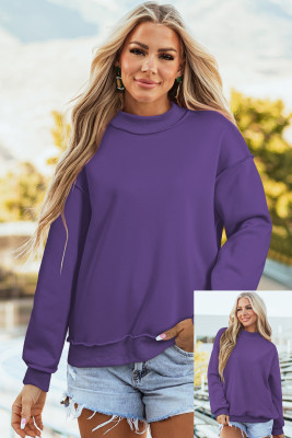 Tillandsia Purple Oversize Drop Shoulder Reversible Mock Neck Sweatshirt LC25320997-P8