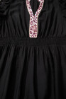 Black Leopard V Neck Patchwork Smocked Waist Plus Size Ruffled Dress