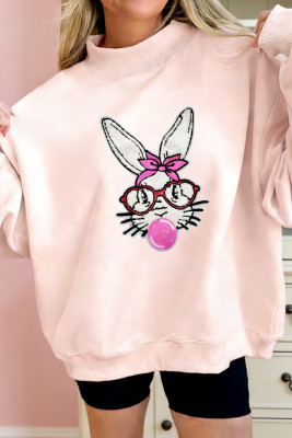 Apricot Pink Bubble Gum Bunny Chenille Patch Sweatshirt LC25321398-P2010