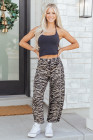 Gray Zebra Stripe Printed Wide Leg Barrel Jeans