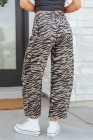 Gray Zebra Stripe Printed Wide Leg Barrel Jeans