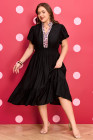 Black Leopard V Neck Patchwork Smocked Waist Plus Size Ruffled Dress