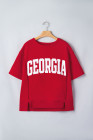 Racing Red GEORGIA Letter Printed Raw Seam Drop Shoulder Loose Tee
