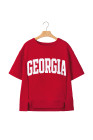 Racing Red GEORGIA Letter Printed Raw Seam Drop Shoulder Loose Tee