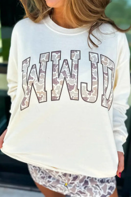 White WWJD Camo Letter Printed Long Sleeve Top LC25231642-P1