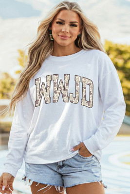White WWJD Camo Letter Printed Long Sleeve Top LC25231642-P1
