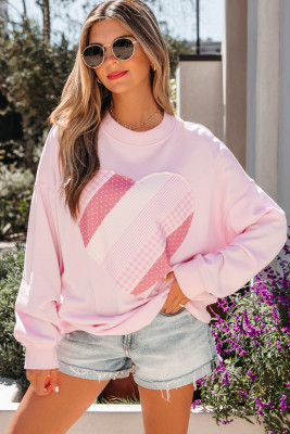 Light Pink Sweetheart Patchwork Oversize Sweatshirt LC25320381-P1010