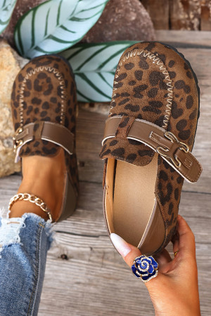 Coffee Faux Suede PU Leather Patchwork Retro Buckle Slip On Shoes BH024193-P1017