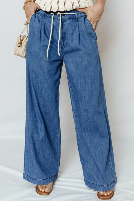Dusk Blue Lace-up Pull on Wide Leg Jeans LC7876390-P704