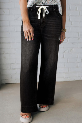 Black Acid Wash Contrast Lace-up Plus Size Jeans PL787334-P2