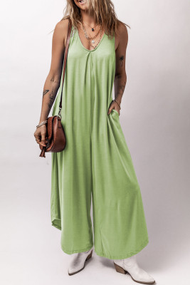 Grass Green Sleeveless V Neck Pocketed Wide Leg Jumpsuit LC6412957-P1109