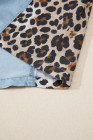 Myosotis Denim Color Block Leopard Patchwork Shirt Collar T Shirt Mini Dress