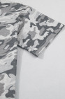 Green Retro Camouflage Print Raw Edge V Neck Tee