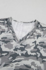 Green Retro Camouflage Print Raw Edge V Neck Tee