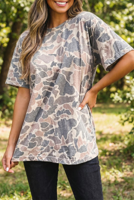 Multicolour Retro Camouflage Print Womens Casual T Shirt LC25230809-P22