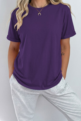 Tillandsia Purple Casual Plain Crew Neck Tee LC25224551-P8
