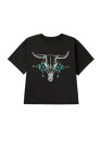 Carbon Grey Plus Size Western Aztec Bull Skull Printed T Shirt