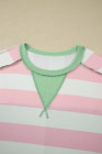 Pink Stripe Exposed Seam Ribbed Patchwork Oversized Tee