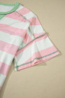 Pink Stripe Exposed Seam Ribbed Patchwork Oversized Tee