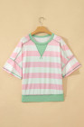 Pink Stripe Exposed Seam Ribbed Patchwork Oversized Tee