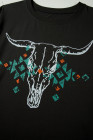 Carbon Grey Plus Size Western Aztec Bull Skull Printed T Shirt
