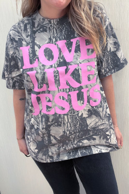 Gray Woodland Camouflage LOVE LIKE JESUS Plus Size T Shirt PL2522026-P1120