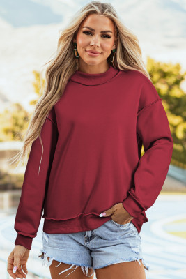 Red Dahlia Oversize Drop Shoulder Reversible Mock Neck Sweatshirt LC25320997-P403
