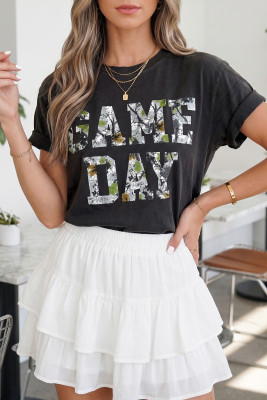 Black Camo Print Game Day Tee Short Sleeve Round Neck Casual T Shirt LC25232144-P2