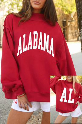 Racing Red ALABAMA/ AL Double Side Printed High Neck Reversible Baggy Sweatshirt LC25321859-P603