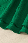 Dark Green Textured Square Neck Top and Shirred High Waist Shorts Set