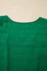 Dark Green Textured Square Neck Top and Shirred High Waist Shorts Set