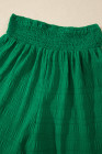 Dark Green Textured Square Neck Top and Shirred High Waist Shorts Set