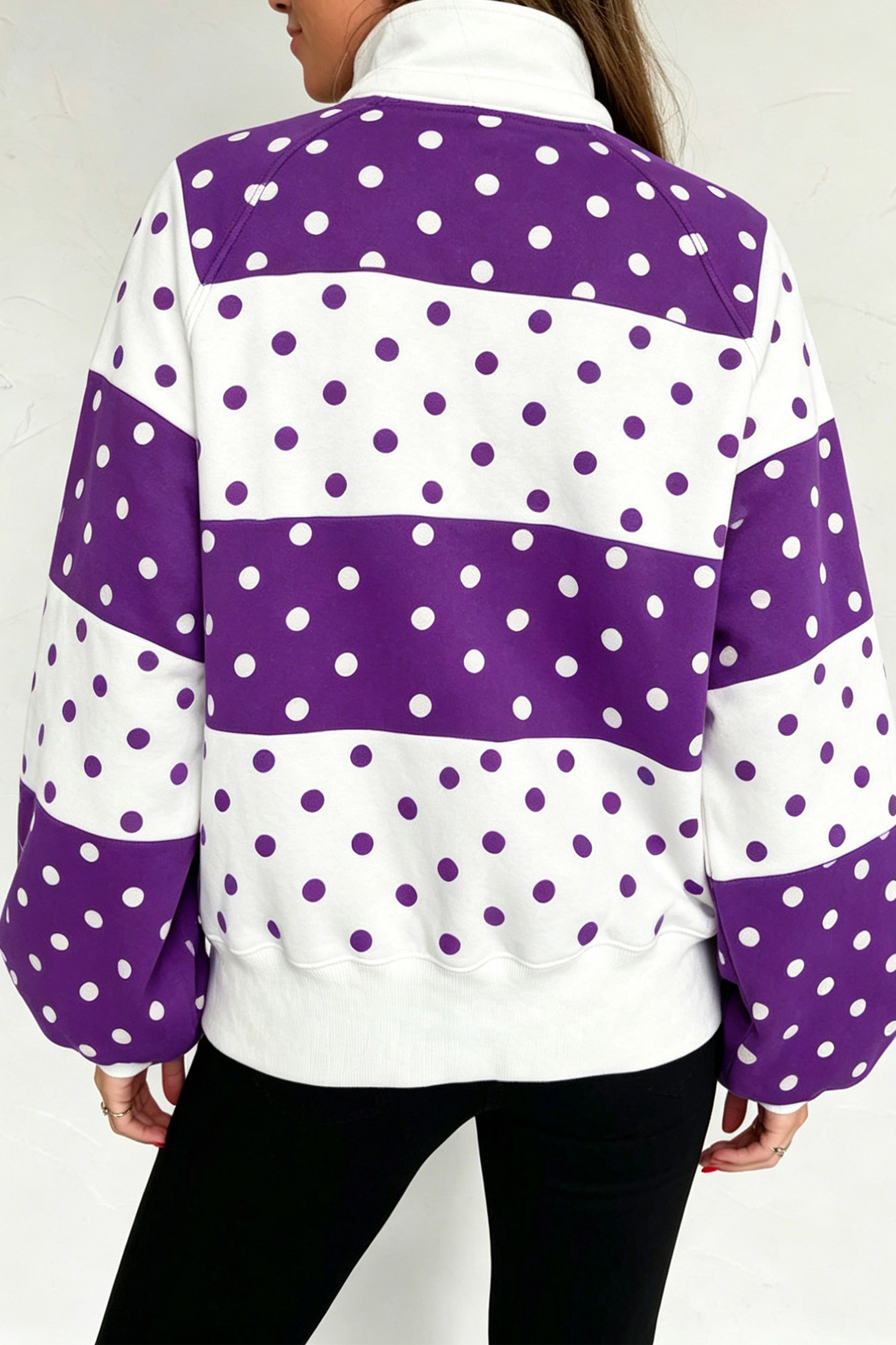 US$ 15.18 Drop-shipping Purple Polka Dot Colorblock Half Zip Puff ...
